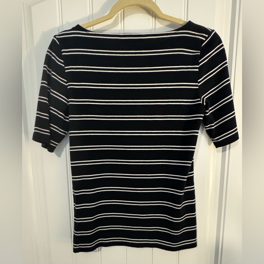 💰⬇️ RALPH LAUREN
Black/White Striped Boat Neck half sleeve Shirt | Pre-Loved - Picture 2 of 6